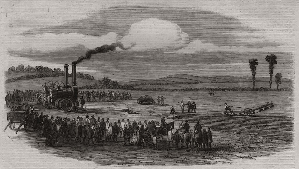 Trial of steam ploughs near Farningham, Kent 862. old antique print picture